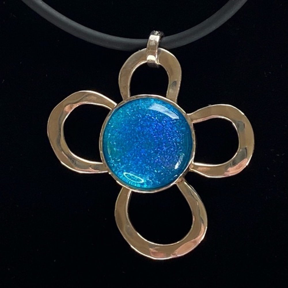 Blue Fused Glass and Sterling Silver Flower Pen… - Picture 5 of 6